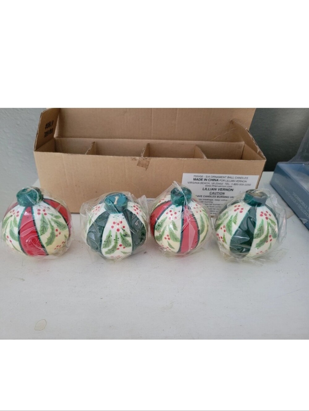 Vintage Lillian Vernon Ball Ornament Candles Set 4 Holly Berries Christmas 2.5